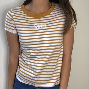 Yellow and White Striped Vans Embroidered T-shirt